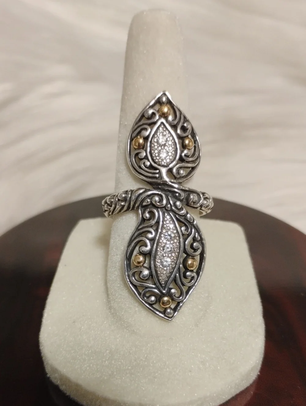 David Schorr 18k & 925 Bypass Ring & Stones 6 1/2
